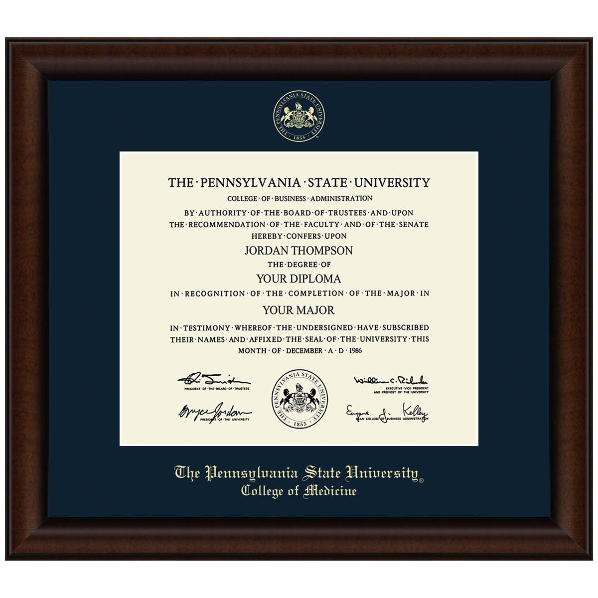 #140 Penn State College of Medicine diploma frame Lenox (Walnut)